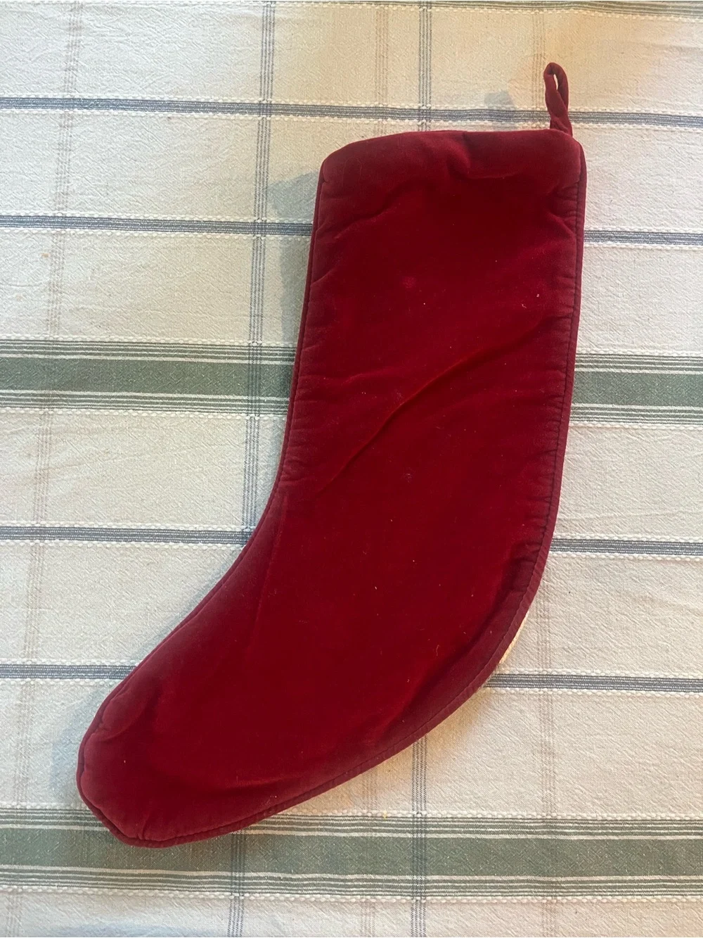 Lands' End Red and Navy Needlepoint Santa & Reindeer Holiday Stocking